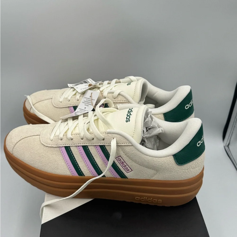 Adidas VL Court Bold Cream Sneakers with Green and Pink Stripes 10womens new - Picture 6 of 9